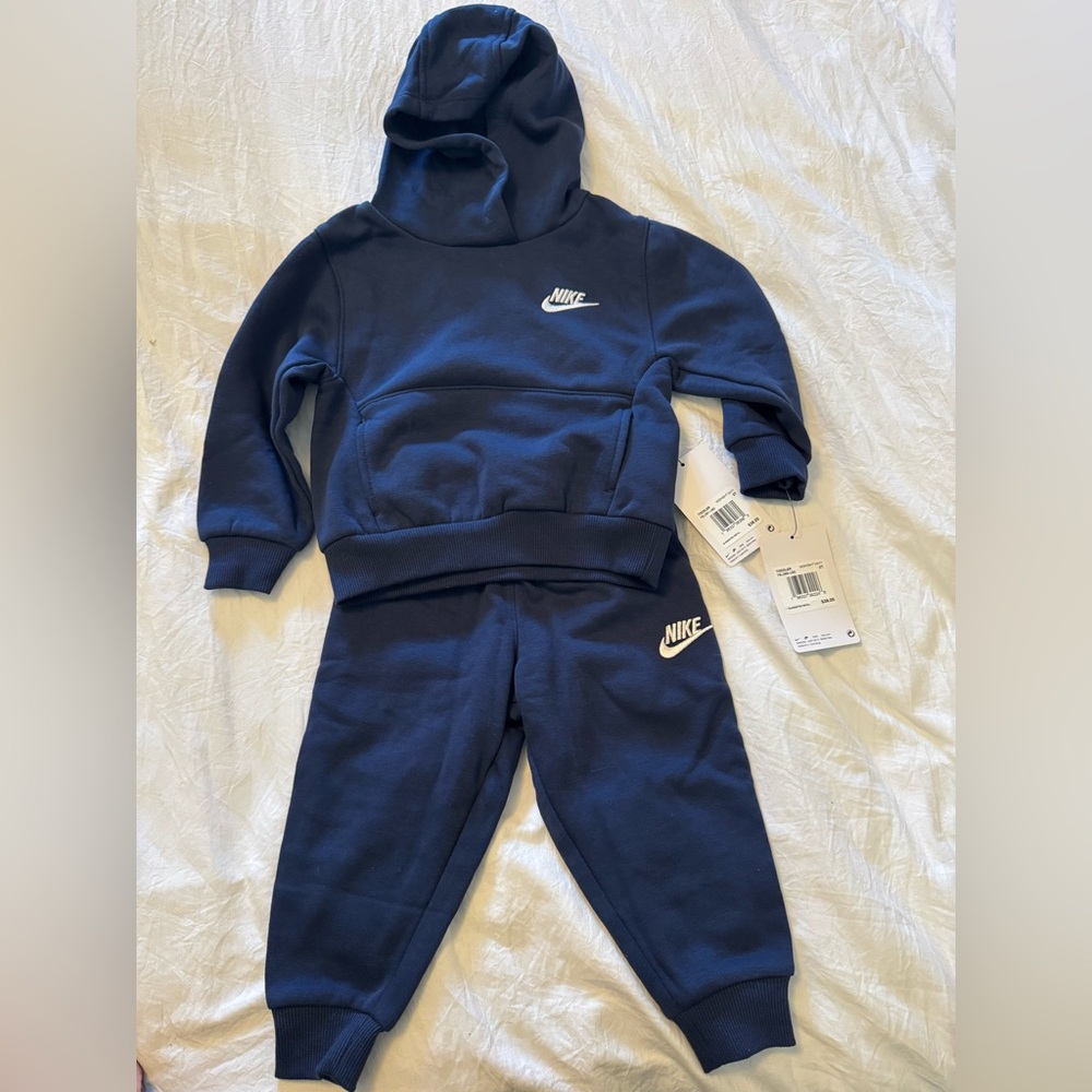 Unisex Nike Kids Navy Fleece Sweatpant and Pullover Hoodie Set